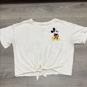 Disney Cream Mickey Mouse Tie-Front Tee with Embroidered Logo
